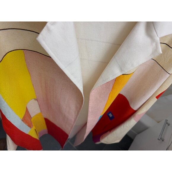 Akris Mural Print Open Front A Line Coat Jacket Red Beige Colorblock Geometric 6 - Picture 6 of 16